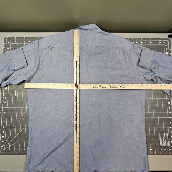 Vintage Roebucks Chambray Shirt XL Blue Lightweight Grunge Sears 60s 70s Work - Picture 11 of 13